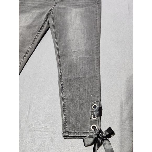 Kensie Jeans Womens 32 Black Taper Skinny Jean With Bow Around Ankle - Picture 2 of 12